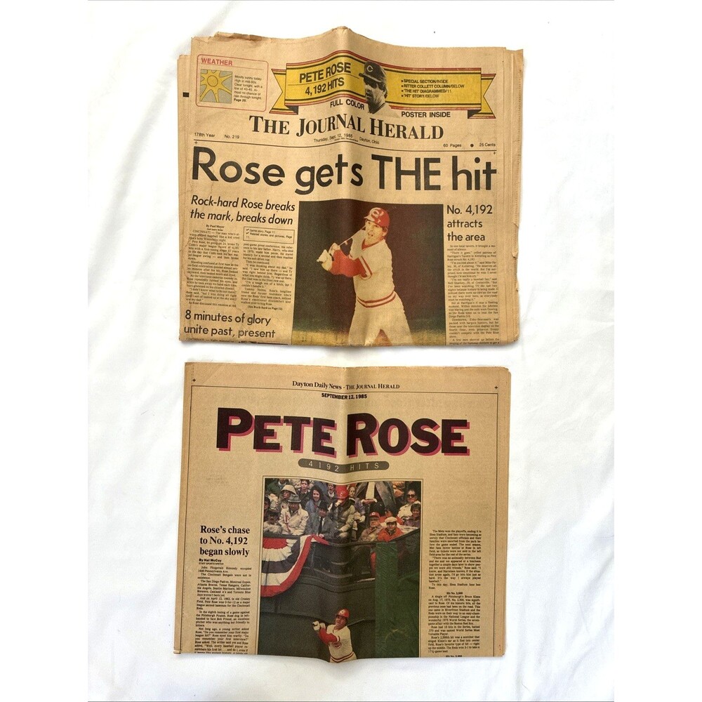 Pete Rose 4192 Headline Newspaper Sept 12, 1985 The Journal Herald Dayton Ohio